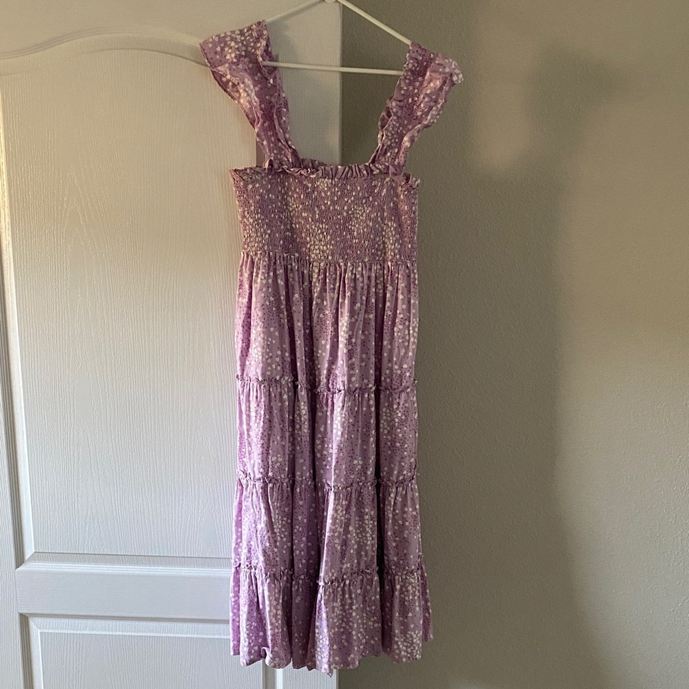 Crown & Ivy smocked tiered ruffle heart print midi dress M - Picture 2 of 2
